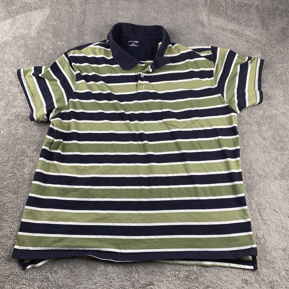 St. John's Bay Legacy Polo Shirt Mens XXL‎ Navy Blue Green White Striped